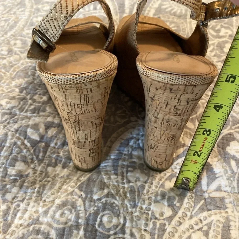 Arturo chiang gold and tan cork wedge